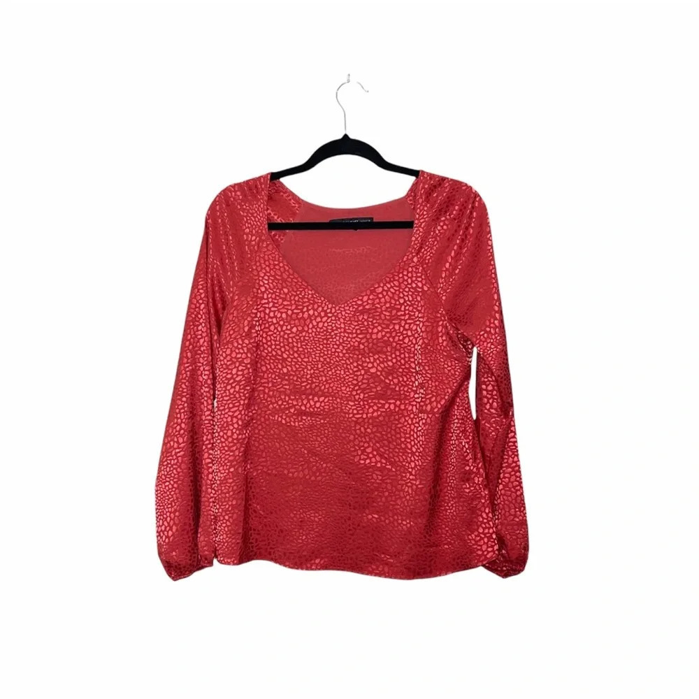 WHBM Metallic Animal Print Satin Blouse Hot Pink Sweetheart Neck Lined Small